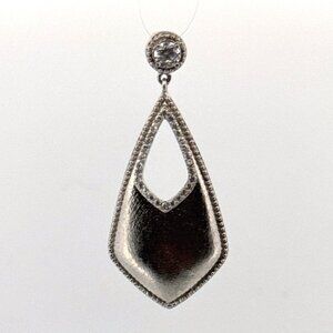 Estate Sterling Silver 925 Geometric Drop Pendant CZ Accents, 5.3g, Marked China